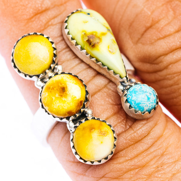 Southwestern Style Palomino Turquoise, White Water Turquoise Ring Size 8 Adjustable (.925 Sterling Silver)