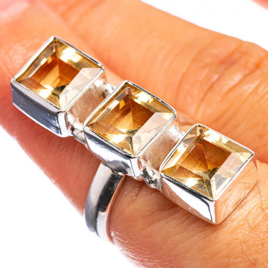 Large Faceted Citrine 925 Sterling Silver Ring Size 6.75