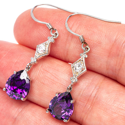 Amethyst, Cz Earrings 1 1/2" (925 Sterling Silver) E433155