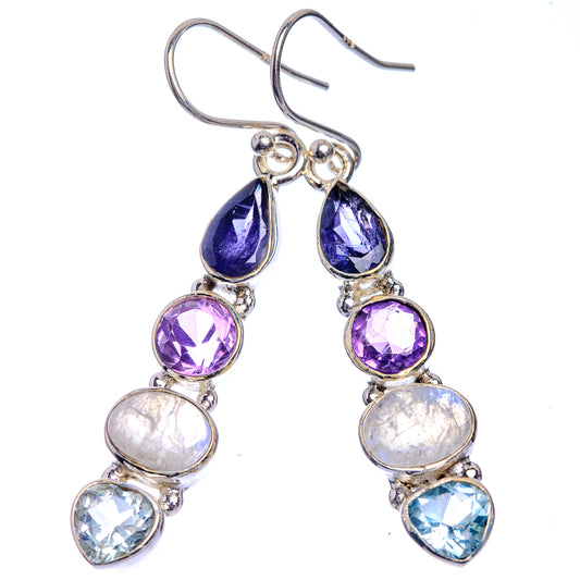 Rainbow Moonstone, Tanzanite, Amethyst, Blue Topaz Earrings 2" (925 Sterling Silver) E433002