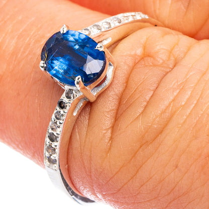 Value Faceted Kyanite, Cubic Zirconia Ring Size 6.75 (.925 Sterling Silver)