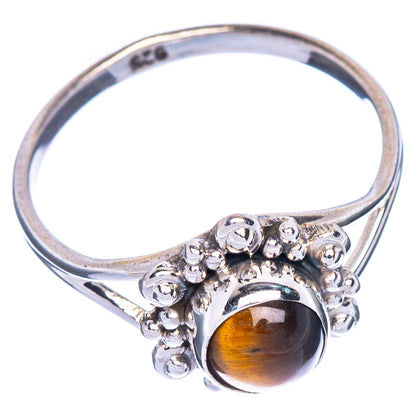 925 sterling silver dainty flower ring, tiger eye cabochon in openwork setting