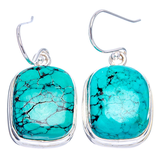Oval turquoise wire-hook earrings in sterling silver with bezel-set stone, pair view