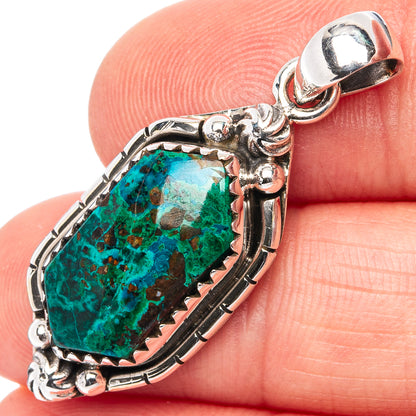 Malachite In Chrysocolla Pendant 1 3/8" (.925 Sterling Silver)