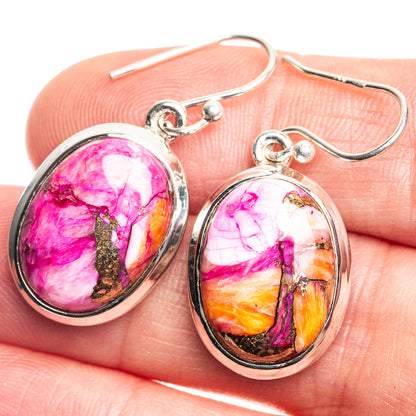 Kingman Pink Dahlia Turquoise Earrings 1 3/8" (925 Sterling Silver) E432736