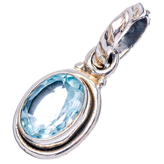 Oval blue topaz pendant in .925 sterling silver bezel with loop bail