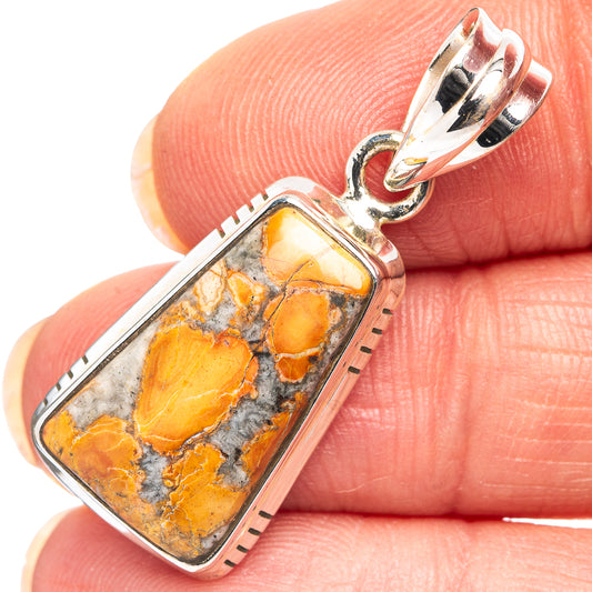 Orange jasper rectangle pendant close-up, .925 sterling silver bezel and loop bail