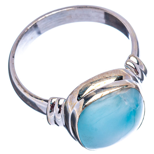 Sterling silver oval larimar ring, twisted band with raised bezel, light-blue cabochon