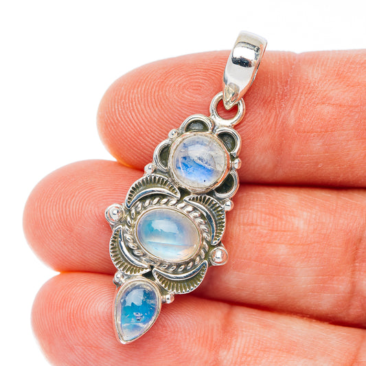 Rainbow Moonstone Pendant 1 3/4" (.925 Sterling Silver)