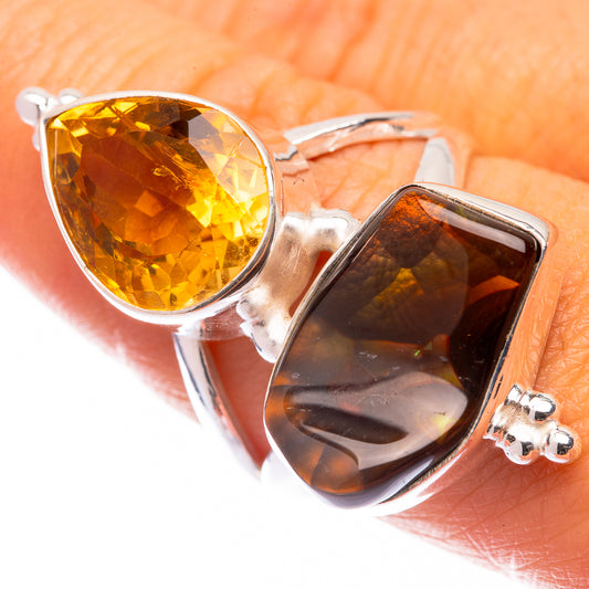 Large Mexican Fire Agate, Citrine Ring Size 7.75 (925 Sterling Silver) R141070