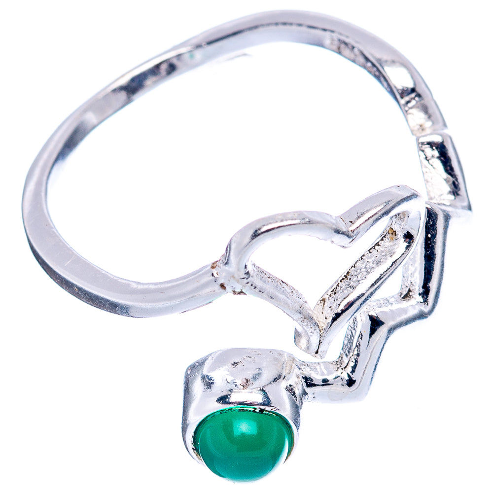 Green Onyx Heart Dainty Ring Size 6 Adjustable (.925 Sterling Silver)