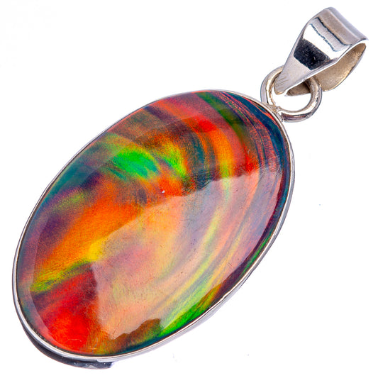 Oval .925 sterling silver opal pendant with rainbow iridescent colors and bail