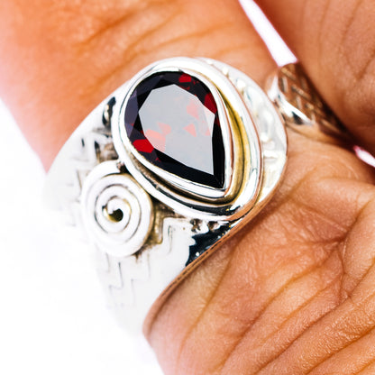 Garnet Ring Size 6 Adjustable (.925 Sterling Silver)