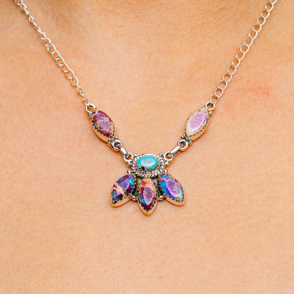 Purple Sea Sediment Jasper, Mojave Turquoise Necklace 16 to 19" (.925 Sterling Silver)