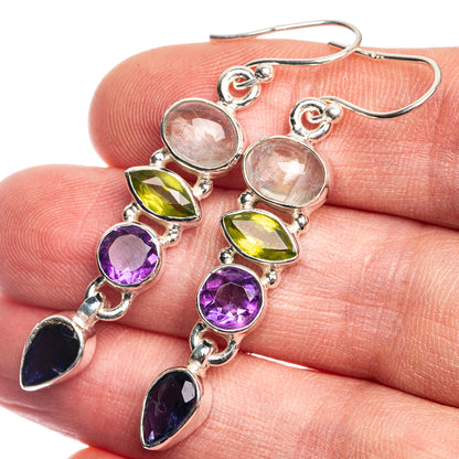 Rainbow Moonstone, Peridot, Amethyst, Tanzanite Earrings 2" (925 Sterling Silver) E432692