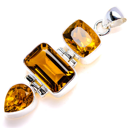 Faceted Citrine Pendant 2" (925 Sterling Silver) PD38132