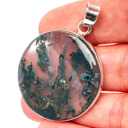 Premium Green Moss Agate Pendant 1 3/4" (.925 Sterling Silver)