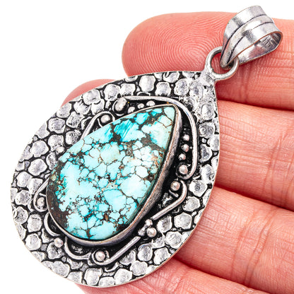 Turquoise Pendant 2 1/4" (German Silver)