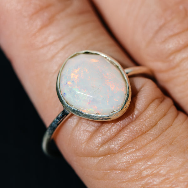 Ethiopian Opal Dainty Ring Size 10 (.925 Sterling Silver)