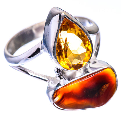 Mexican Fire Agate, Citrine Ring Size 11.5 (925 Sterling Silver) R140700