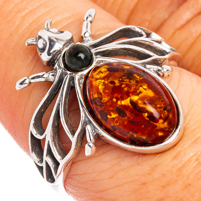 Baltic Amber Honey Bee Ring Size 8 (.925 Sterling Silver)