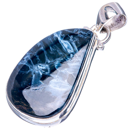 Sterling silver pietersite teardrop pendant with bail and prong bezel, blue-black gemstone