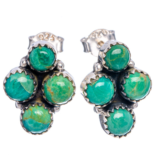 Turquoise cluster stud earrings with five green cabochons each in .925 silver mounts
