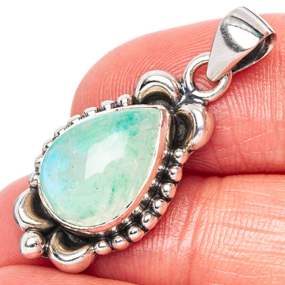 925 sterling silver green moonstone teardrop pendant with ornate oval setting and bail