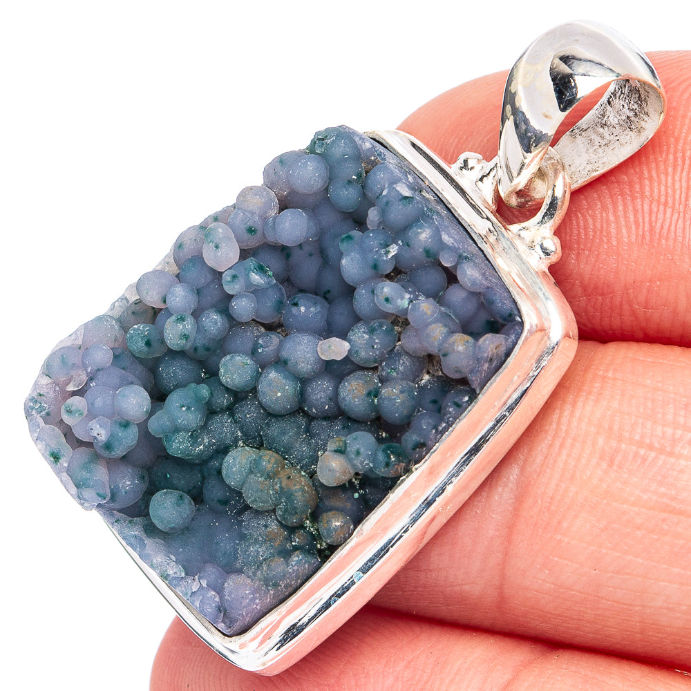 Sterling silver heart pendant with blue druzy agate gemstone in bezel