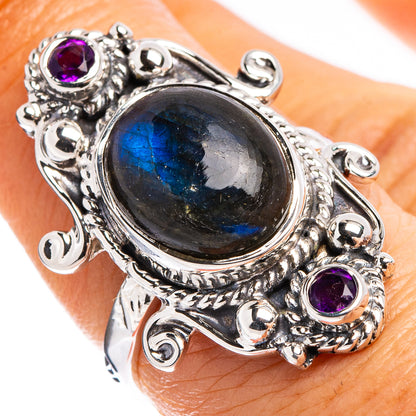 Premium Labradorite, Amethyst Ring Size 6.75 (.925 Sterling Silver)