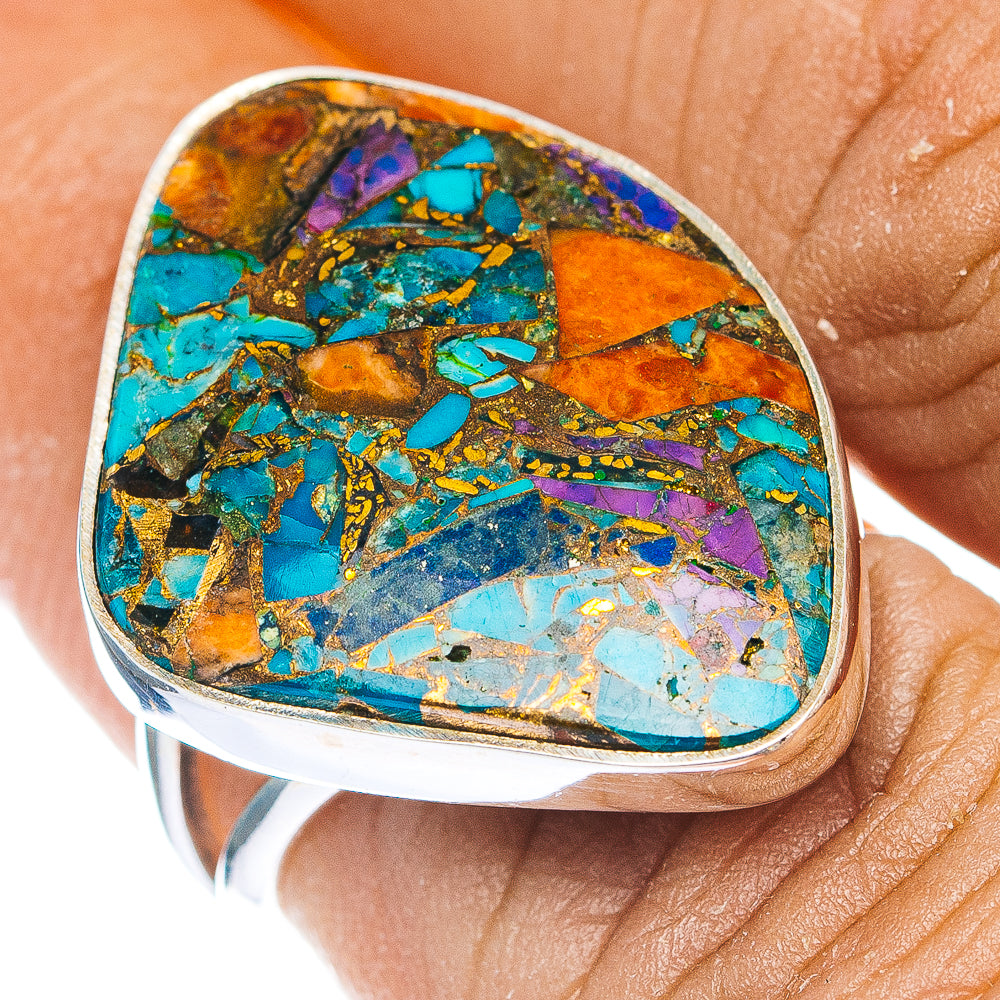 Premium Multi Dahlia Turquoise Ring Size 7 (.925 Sterling Silver)