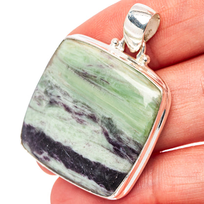Square sterling silver pendant with green and purple stone, bezel setting and bail