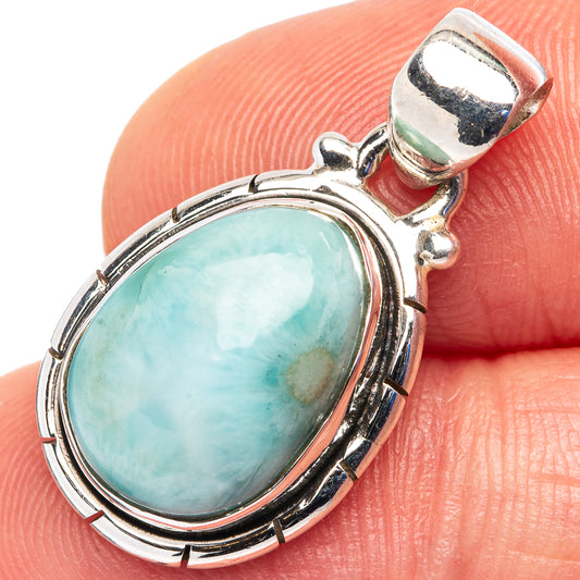 Oval larimar pendant in .925 sterling silver, light blue stone in bezel setting