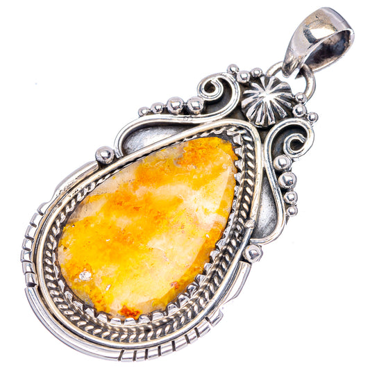 Teardrop yellow jasper pendant in .925 sterling silver with ornate bail