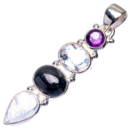 Star Diopside, Rainbow Moonstone, White Quartz, Amethyst Pendant 2" (925 Sterling Silver) P38681
