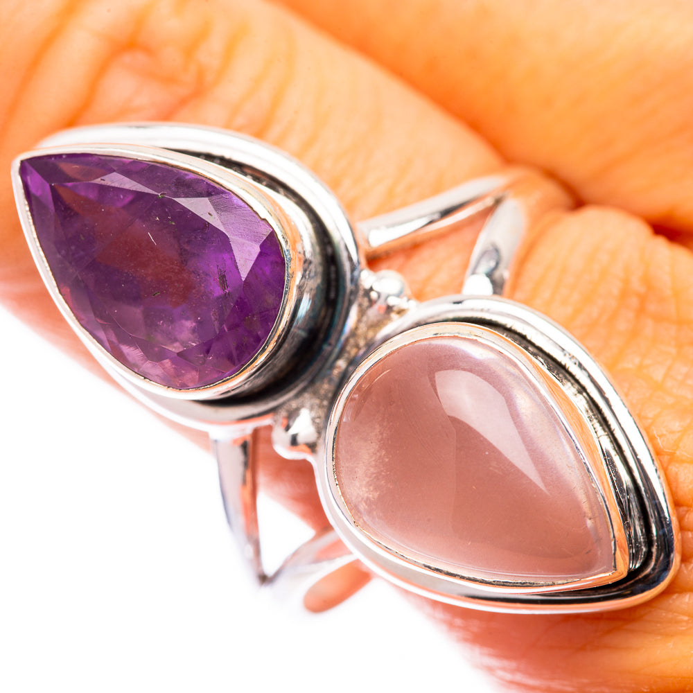 Large Rose Quartz, Amethyst Ring Size 11.75 (925 Sterling Silver) R140990