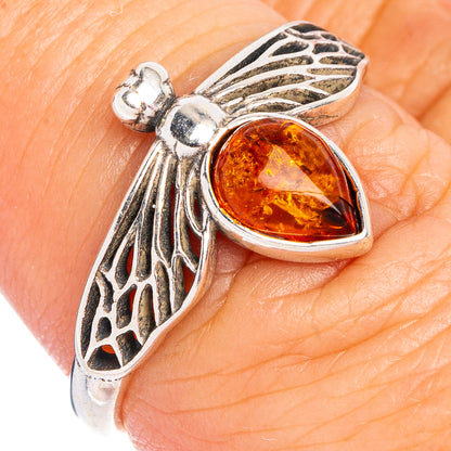 Baltic Amber Honey Bee Ring Size 7 (.925 Sterling Silver)