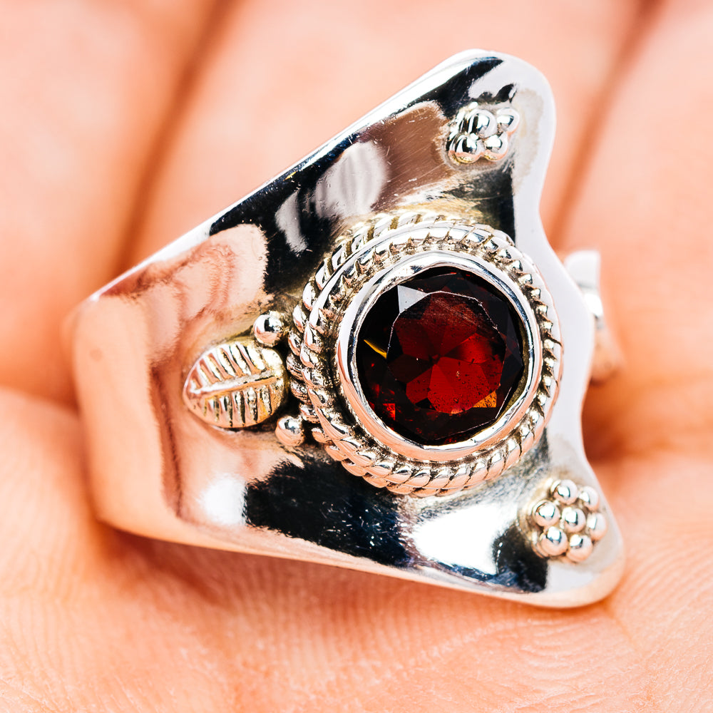 Garnet Ring Size 6 Adjustable (.925 Sterling Silver)