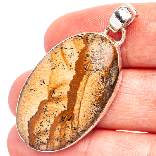Oval Picture Jasper pendant in .925 sterling silver bezel, loop bail