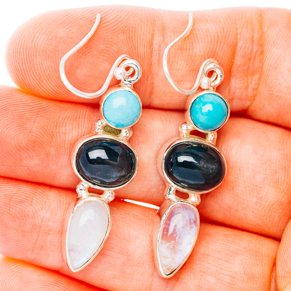 925 sterling silver drop earrings with turquoise round stones and dark oval accents