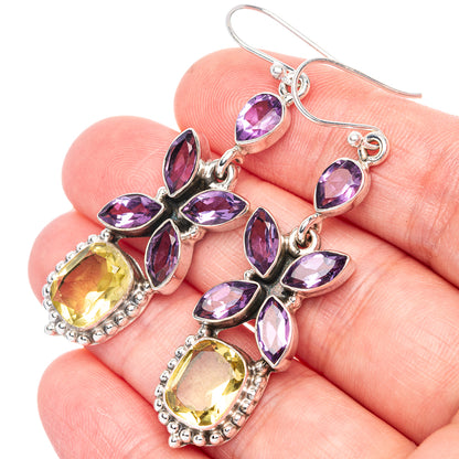 Premium Faceted Citrine, Amethyst 925 Sterling Silver Earrings 2 1/4" (925 Sterling Silver) E1225