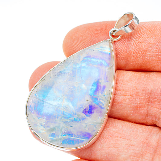 Premium Rainbow Moonstone Pendant 2" (.925 Sterling Silver) Carat