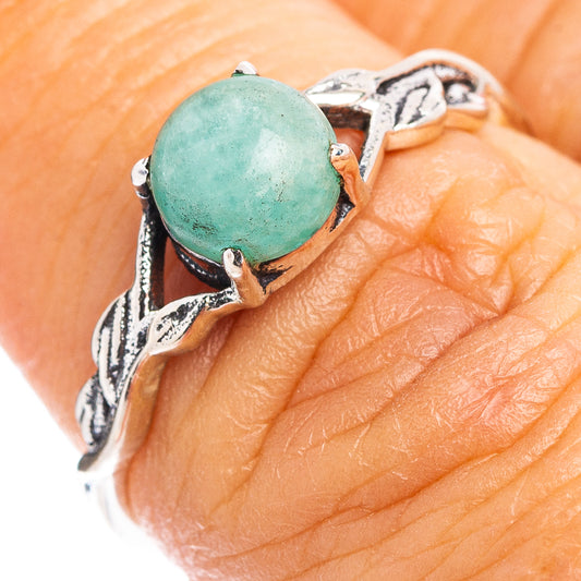 Sterling silver ring with round turquoise-green amazonite gemstone, size 6.75