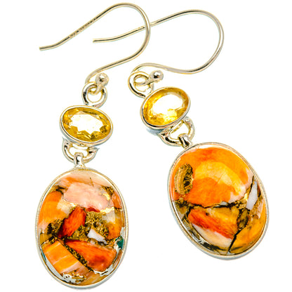 925 sterling silver earrings with oval orange cabochon drops and round yellow studs