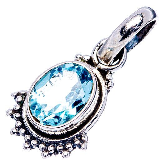 Oval blue topaz pendant charm in .925 sterling silver with hanging bail