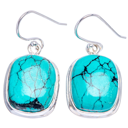 Turquoise cabochon drop earrings in polished .925 sterling silver with red accent stones