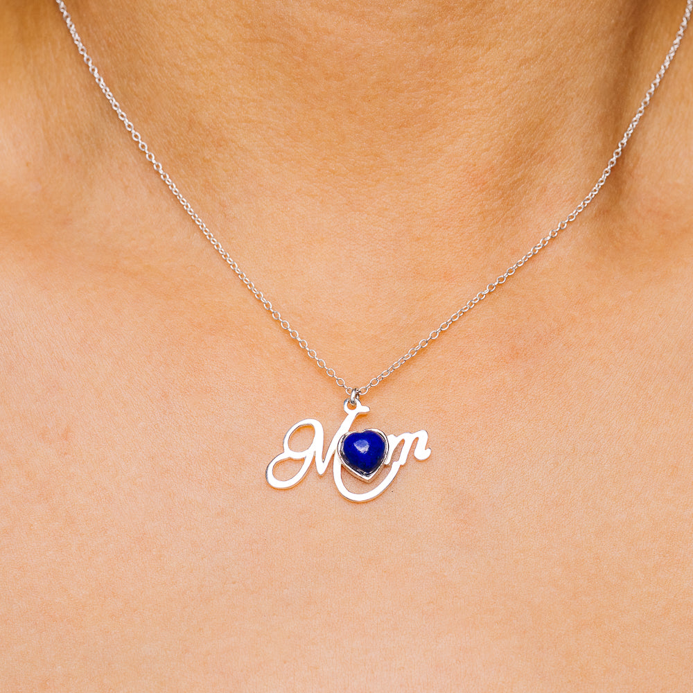 Lapis Lazuli Mom Necklace 16 to 18" (.925 Sterling Silver)