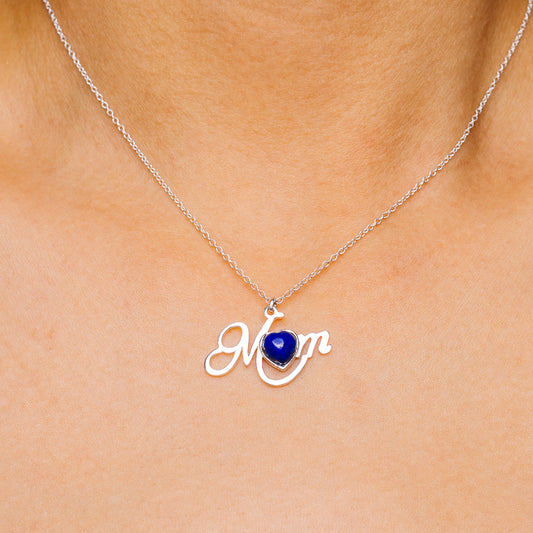 Lapis Lazuli Mom Necklace 16 to 18" (.925 Sterling Silver)