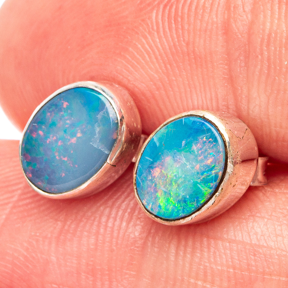 Rare Doublet Opal Earrings 3/8" (925 Sterling Silver) E2596