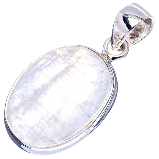 Oval rainbow moonstone pendant in .925 sterling silver with luminous cabochon